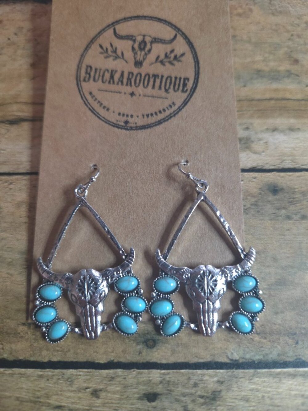 Western Longhorn Skull Earrings Turquoise Cowgirl Rodeo Hoop Dangles